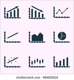 Set Of Graphs, Diagrams And Statistics Icons. Premium Quality Symbol Collection. Icons Can Be Used For Web, App And Ui Design. Vector Illustration, EPS10.