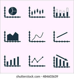 Set Of Graphs, Diagrams And Statistics Icons. Premium Quality Symbol Collection. Icons Can Be Used For Web, App And Ui Design. Vector Illustration, EPS10.