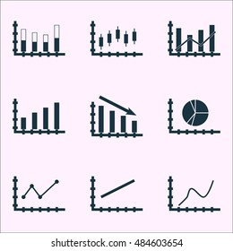 Set Of Graphs, Diagrams And Statistics Icons. Premium Quality Symbol Collection. Icons Can Be Used For Web, App And Ui Design. Vector Illustration, EPS10.