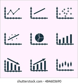 Set Of Graphs, Diagrams And Statistics Icons. Premium Quality Symbol Collection. Icons Can Be Used For Web, App And Ui Design. Vector Illustration, EPS10.