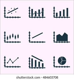 Set Of Graphs, Diagrams And Statistics Icons. Premium Quality Symbol Collection. Icons Can Be Used For Web, App And Ui Design. Vector Illustration, EPS10.