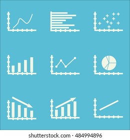 Set Of Graphs, Diagrams And Statistics Icons. Premium Quality Symbol Collection. Icons Can Be Used For Web, App And Ui Design. Vector Illustration, EPS10.