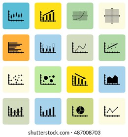 Set Of Graphs, Diagrams And Statistics Icons. Premium Quality Symbol Collection. Can Be Used For Web, App And UI Design. Vector Illustration, EPS10.