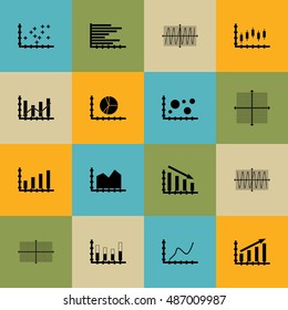 Set Of Graphs, Diagrams And Statistics Icons. Premium Quality Symbol Collection. Can Be Used For Web, App And UI Design. Vector Illustration, EPS10.