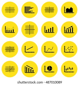 Set Of Graphs, Diagrams And Statistics Icons. Premium Quality Symbol Collection. Can Be Used For Web, App And UI Design. Vector Illustration, EPS10.