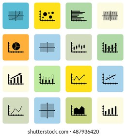 Set Of Graphs, Diagrams And Statistics Icons. Premium Quality Symbol Collection. Icons Can Be Used For Web, App And UI Design. Vector Illustration, EPS10.