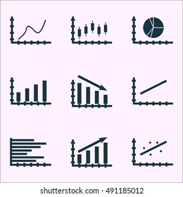 Set Of Graphs, Diagrams And Statistics Icons. Premium Quality Symbol Collection. Icons Can Be Used For Web, App And UI Design. Vector Illustration, EPS10.