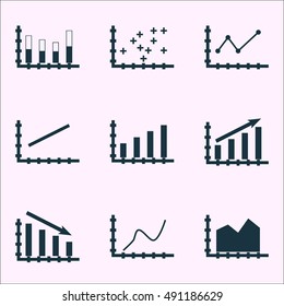 Set Of Graphs, Diagrams And Statistics Icons. Premium Quality Symbol Collection. Icons Can Be Used For Web, App And UI Design. Vector Illustration, EPS10.