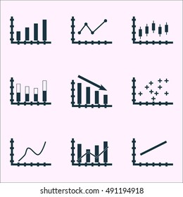 Set Of Graphs, Diagrams And Statistics Icons. Premium Quality Symbol Collection. Icons Can Be Used For Web, App And UI Design. Vector Illustration, EPS10.