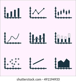 Set Of Graphs, Diagrams And Statistics Icons. Premium Quality Symbol Collection. Icons Can Be Used For Web, App And UI Design. Vector Illustration, EPS10.