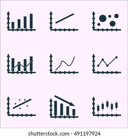 Set Of Graphs, Diagrams And Statistics Icons. Premium Quality Symbol Collection. Icons Can Be Used For Web, App And UI Design. Vector Illustration, EPS10.