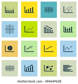 Set Of Graphs, Diagrams And Statistics Icons. Premium Quality Symbol Collection. Icons Can Be Used For Web, App And UI Design. Vector Illustration, EPS10.