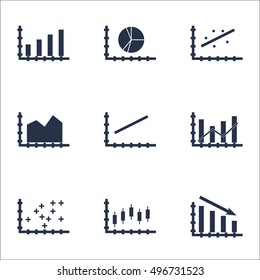 Set Of Graphs, Diagrams And Statistics Icons. Premium Quality Symbol Collection. Icons Can Be Used For Web, App And UI Design. Vector Illustration, EPS10.