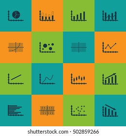 Set Of Graphs, Diagrams And Statistics Icons. Premium Quality Symbol Collection. Icons Can Be Used For Web, App And UI Design. Vector Illustration, EPS10.