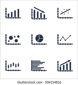 Set Of Graphs, Diagrams And Statistics Icons. Premium Quality Symbol Collection