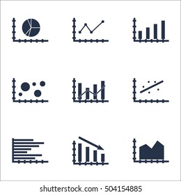 Set Of Graphs, Diagrams And Statistics Icons. Premium Quality Symbol Collection. Icons Can Be Used For Web, App And UI Design. Vector Illustration, EPS10.