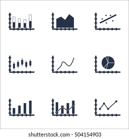 Set Of Graphs, Diagrams And Statistics Icons. Premium Quality Symbol Collection. Icons Can Be Used For Web, App And UI Design. Vector Illustration, EPS10.