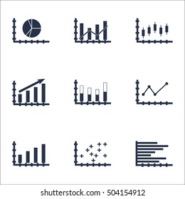 Set Of Graphs, Diagrams And Statistics Icons. Premium Quality Symbol Collection