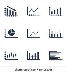 Set Of Graphs, Diagrams And Statistics Icons. Premium Quality Symbol Collection