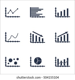 Set Of Graphs, Diagrams And Statistics Icons. Premium Quality Symbol Collection. Icons Can Be Used For Web, App And UI Design. Vector Illustration, EPS10.