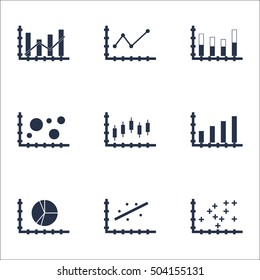 Set Of Graphs, Diagrams And Statistics Icons. Premium Quality Symbol Collection. Icons Can Be Used For Web, App And UI Design. Vector Illustration, EPS10.