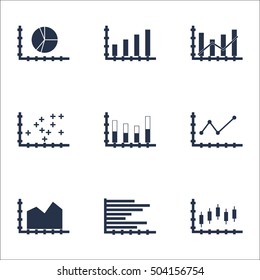 Set Of Graphs, Diagrams And Statistics Icons. Premium Quality Symbol Collection