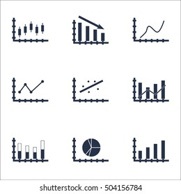 Set Of Graphs, Diagrams And Statistics Icons. Premium Quality Symbol Collection