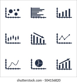 Set Of Graphs, Diagrams And Statistics Icons. Premium Quality Symbol Collection