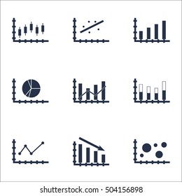 Set Of Graphs, Diagrams And Statistics Icons. Premium Quality Symbol Collection