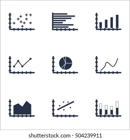 Set Of Graphs, Diagrams And Statistics Icons. Premium Quality Symbol Collection. Icons Can Be Used For Web, App And UI Design. Vector Illustration, EPS10.