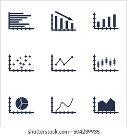Set Of Graphs, Diagrams And Statistics Icons. Premium Quality Symbol Collection. Icons Can Be Used For Web, App And UI Design. Vector Illustration, EPS10.