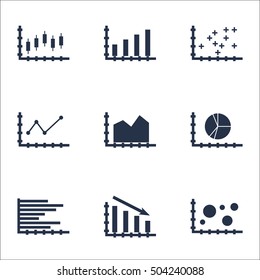 Set Of Graphs, Diagrams And Statistics Icons. Premium Quality Symbol Collection