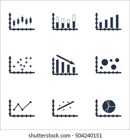 Set Of Graphs, Diagrams And Statistics Icons. Premium Quality Symbol Collection. Icons Can Be Used For Web, App And UI Design. Vector Illustration, EPS10.