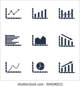 Set Of Graphs, Diagrams And Statistics Icons. Premium Quality Symbol Collection. Icons Can Be Used For Web, App And UI Design. Vector Illustration, EPS10.