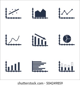 Set Of Graphs, Diagrams And Statistics Icons. Premium Quality Symbol Collection. Icons Can Be Used For Web, App And UI Design. Vector Illustration, EPS10.