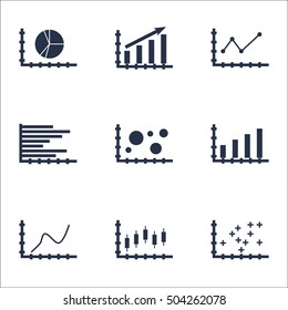 Set Of Graphs, Diagrams And Statistics Icons. Premium Quality Symbol Collection