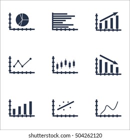 Set Of Graphs, Diagrams And Statistics Icons. Premium Quality Symbol Collection. Icons Can Be Used For Web, App And UI Design. Vector Illustration, EPS10.
