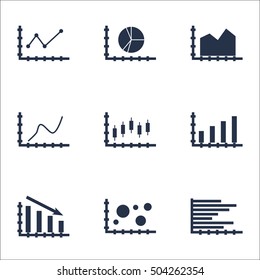 Set Of Graphs, Diagrams And Statistics Icons. Premium Quality Symbol Collection