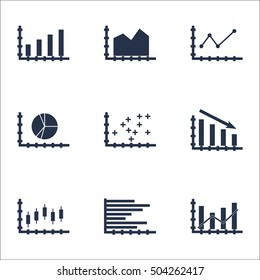 Set Of Graphs, Diagrams And Statistics Icons. Premium Quality Symbol Collection. Icons Can Be Used For Web, App And UI Design. Vector Illustration, EPS10.