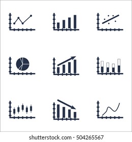 Set Of Graphs, Diagrams And Statistics Icons. Premium Quality Symbol Collection