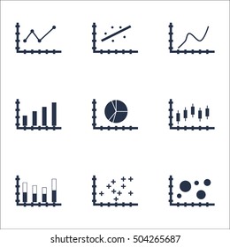 Set Of Graphs, Diagrams And Statistics Icons. Premium Quality Symbol Collection