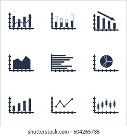 Set Of Graphs, Diagrams And Statistics Icons. Premium Quality Symbol Collection