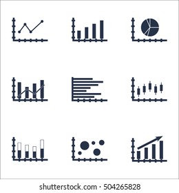 Set Of Graphs, Diagrams And Statistics Icons. Premium Quality Symbol Collection. Icons Can Be Used For Web, App And UI Design. Vector Illustration, EPS10.