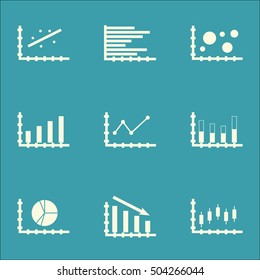 Set Of Graphs, Diagrams And Statistics Icons. Premium Quality Symbol Collection