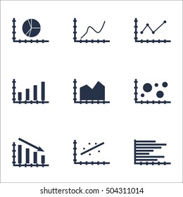 Set Of Graphs, Diagrams And Statistics Icons. Premium Quality Symbol Collection. Icons Can Be Used For Web, App And UI Design. Vector Illustration, EPS10.