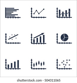 Set Of Graphs, Diagrams And Statistics Icons. Premium Quality Symbol Collection. Icons Can Be Used For Web, App And UI Design. Vector Illustration, EPS10.