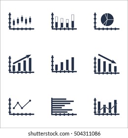 Set Of Graphs, Diagrams And Statistics Icons. Premium Quality Symbol Collection