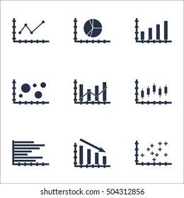 Set Of Graphs, Diagrams And Statistics Icons. Premium Quality Symbol Collection. Icons Can Be Used For Web, App And UI Design. Vector Illustration, EPS10.
