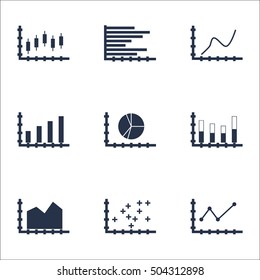 Set Of Graphs, Diagrams And Statistics Icons. Premium Quality Symbol Collection