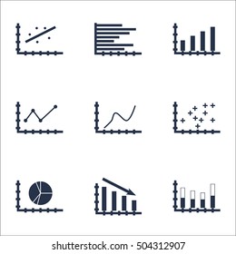 Set Of Graphs, Diagrams And Statistics Icons. Premium Quality Symbol Collection. Icons Can Be Used For Web, App And UI Design. Vector Illustration, EPS10.